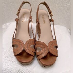 Prada Bamboo and Cork Wedge Heels